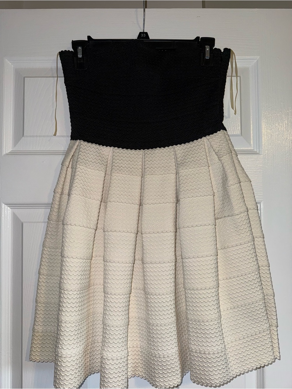 dee elle Black and Cream Strapless Mini Dress